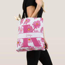 Monogramme Premier Pois Rose Fleurs Aquarelles