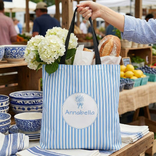 Tote Bag Monogramme Prépa Rayure Bleue Blanche Caprice