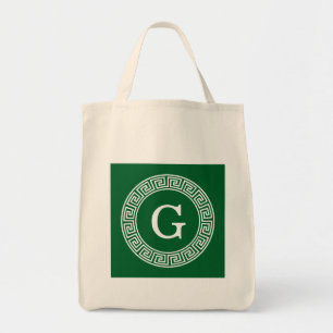 Tote Bag Monogramme principal grec blanc d'initiale de