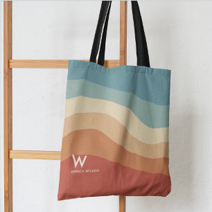 Tote Bag Monogramme rayé par rétro volumineux personnel
