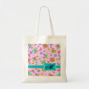 Tote Bag Monogramme rose de papillons fantaisie avec du