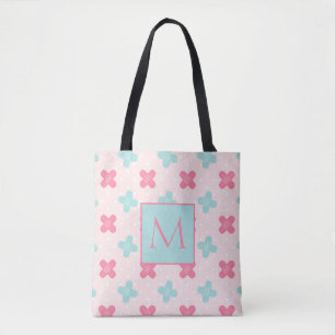 Tote Bag Monogramme rose et bleu Médicale