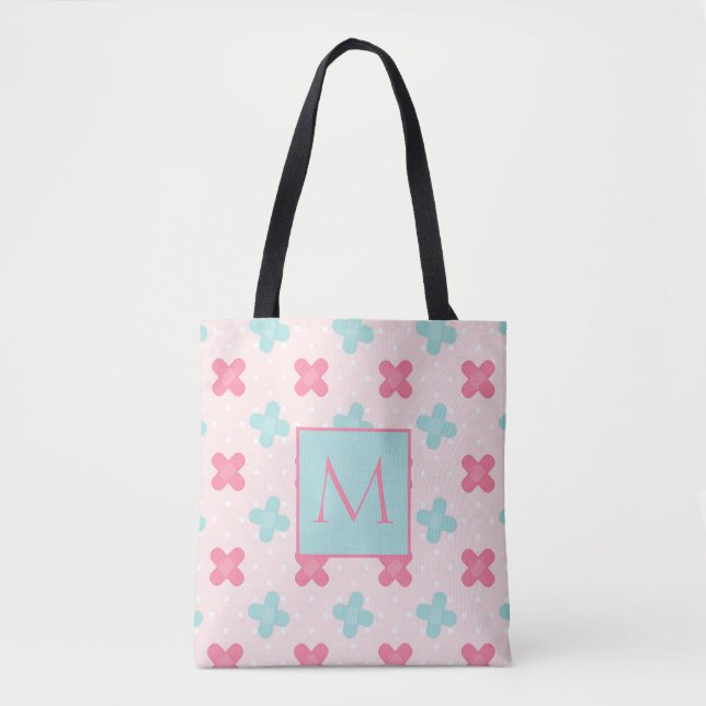 Tote Bag Monogramme rose et bleu Médicale (Devant)