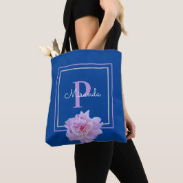 Tote Bag Monogramme rose Fleur bleu