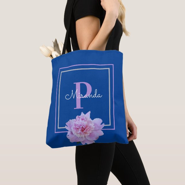 Tote Bag Monogramme rose Fleur bleu (De près)