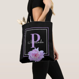 Tote Bag Monogramme rose Fleur Noir