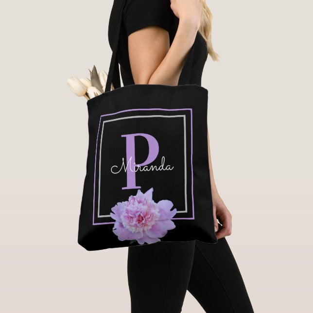 Tote Bag Monogramme rose Fleur Noir (De près)