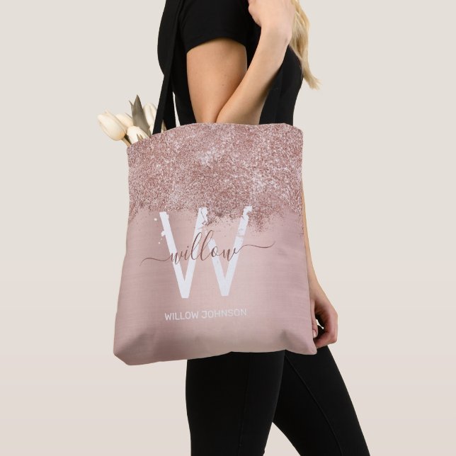 Tote Bag Monogramme rose Gold Blush Rose Girl Parties scint (De près)