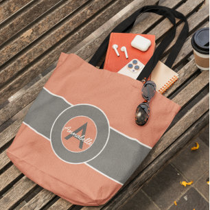 Tote Bag Monogramme rose gris personnalisé