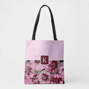 Tote Bag Monogramme rose oeillet Janvier Fleur d'anniversai