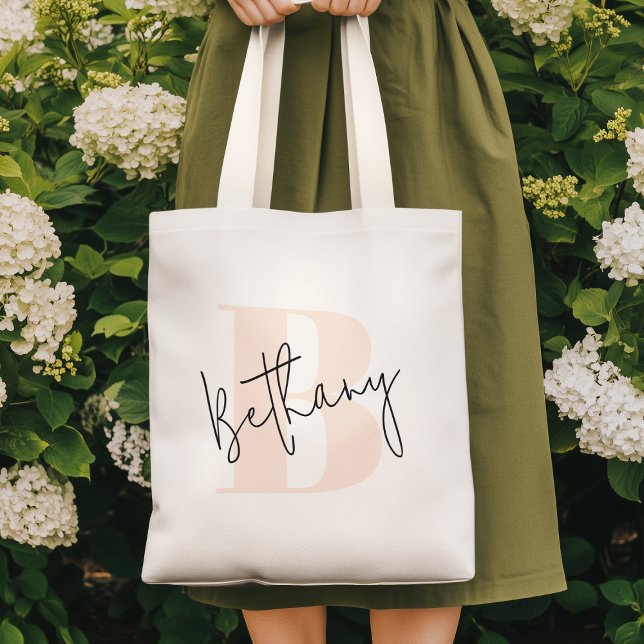 Tote Bag Monogramme Rose Pâle Élégant Moderne (Créateur téléchargé)