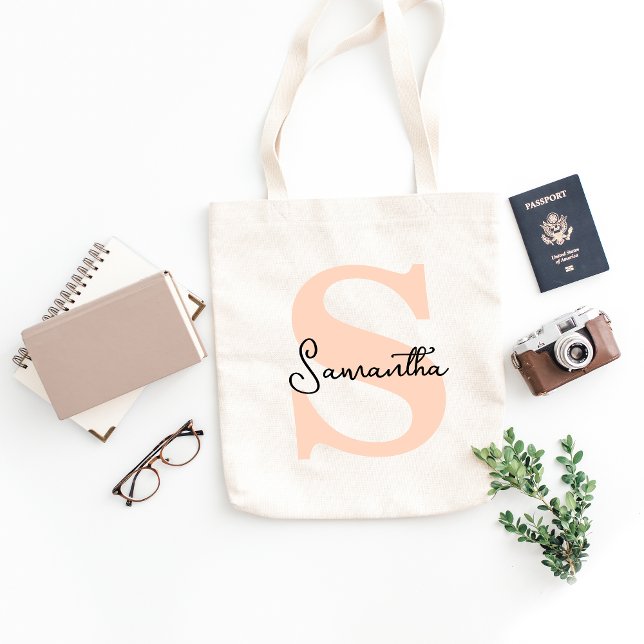 Tote Bag Monogramme Rose Personnalisé Élégant Moderne Initi (personalised initial tote bag for bachelorette party bridesmaids or wedding party favours)