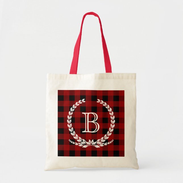 Tote Bag Monogramme rouge de guingan de contrôle de Buffalo (Devant)