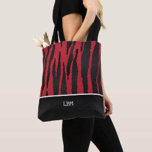 Tote Bag Monogramme rouge foncé zèbre rayures