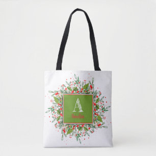 Tote Bag Monogramme Rouge Noël élégante
