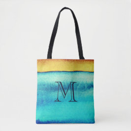 Tote Bag Monogramme rustique bleu et or