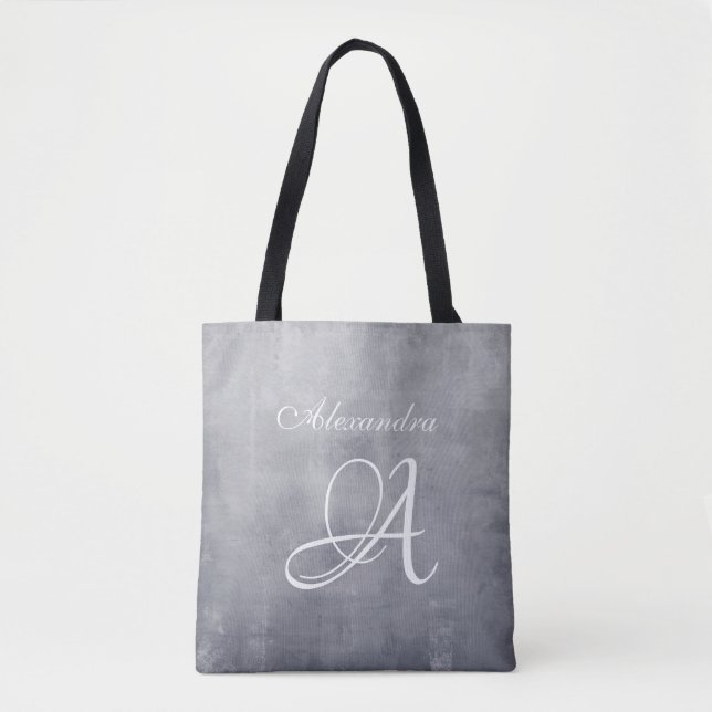 Tote Bag Monogramme rustique élégant gris (Devant)