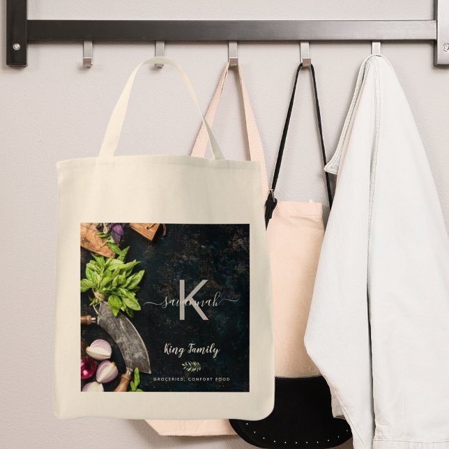 Tote Bag Monogramme rustique végétarien cuisine épicerie (Créateur téléchargé)