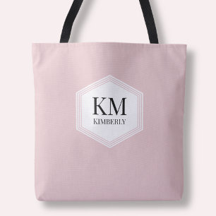 Tote Bag Monogramme simple rose moderne élégant Nom personn