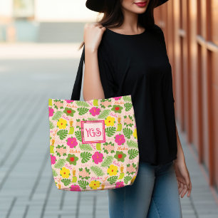 Tote Bag Monogramme tropical Fleur hawaïenne Aloha Hula fem