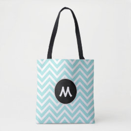 Tote Bag Monogramme Turquoise et Blanc Chevron