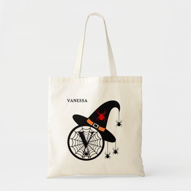 Tote Bag Monogramme V Araignées en sorcière d'Halloween Vot (Devant)