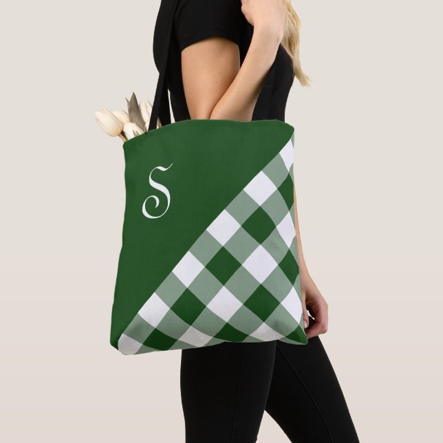 Tote Bag Monogramme vert Buffle blanc Vérifier géométrique (De près)