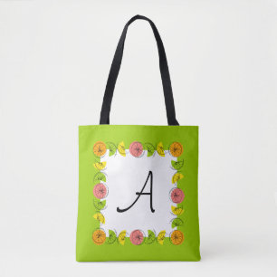 Tote Bag Monogramme vert Carré d'agrumes partout sur fourre
