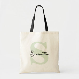 Tote Bag Monogramme Vert Personnalisé Élégant Moderne Initi
