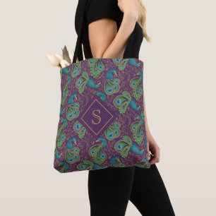 Tote Bag Monogramme Violet Royal Paisley Paon