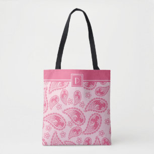 Tote Bag Monogramme & Votre Nom Sur Motif Paisley Rose