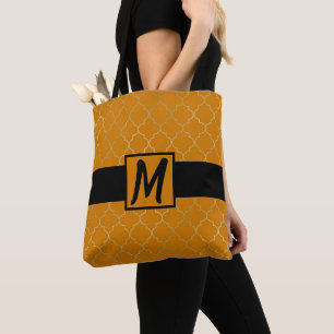 Tote Bag monogrammed de Turmeric Yellow & Gold Quatrefoil