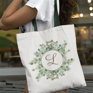 Tote Bag Monogrammed Watercolor Eucalyptus Greenery Pretty
