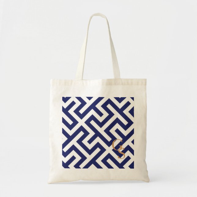 Tote Bag Monographie de motifs géométriques abstraits bleu  (Devant)