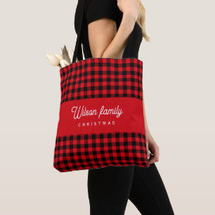 Tote Bag Monographie de script, buffle noir rouge plaid