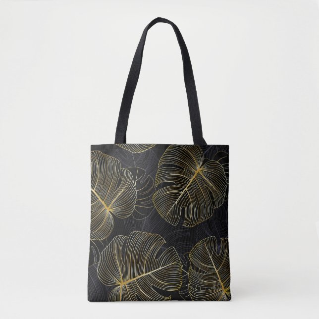 Tote Bag Monstère dorée feuille, romantique sans couture fl (Devant)