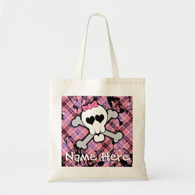 Tote Bag Monstre rose d'os croisés de crâne (Devant)