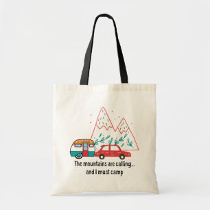 Tote Bag Montagnes, voiture rouge et Camping Teardrop Vinta
