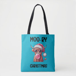 Tote Bag Moo-ry Christmas Scottish Higland Cow