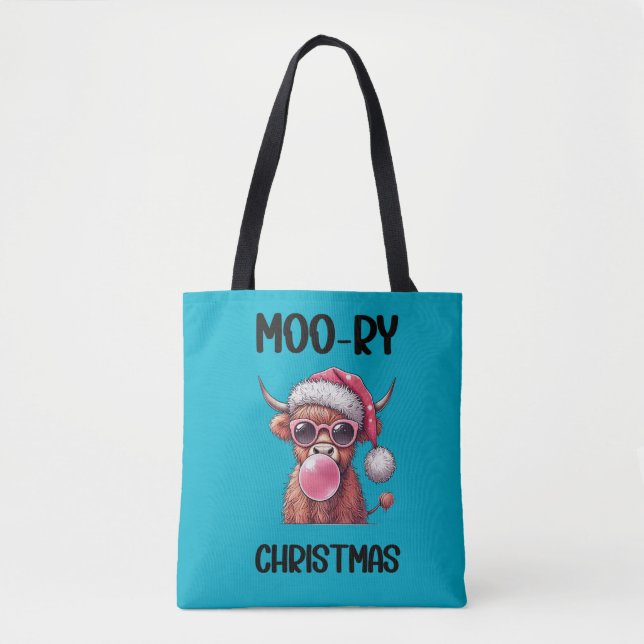 Tote Bag Moo-ry Christmas Scottish Higland Cow (Devant)