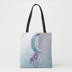 Tote Bag Moon Goddess Turquoise Boho Dreamcatcher Gypsy Des