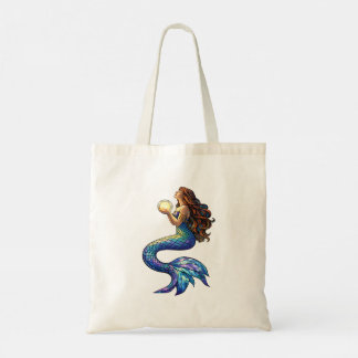 Tote Bag Moonlight Mermaid Stained Glass Art