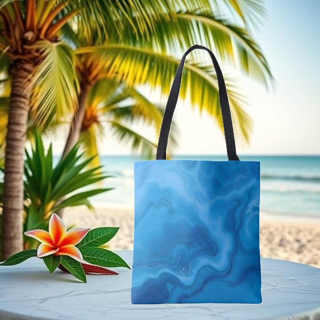 Tote Bag Moonstone Blue (Blue-Moonstone-Tote Bag-modern abstract art-water-summer tote-beach tote)