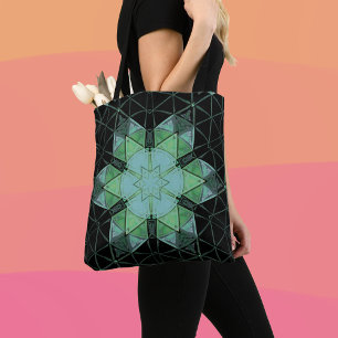 Tote Bag Mosaic Mandala Flower bleu vert et noir