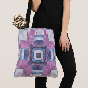 Tote Bag Mosaïque Géométrique Abstraite Violet, Bleu et Gri