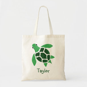 Tote Bag Mosaïque Jade Green Sea Turtle avec nom
