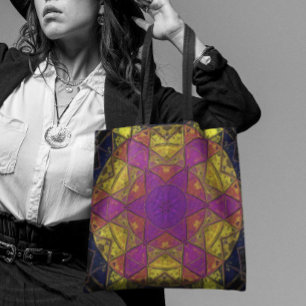 Tote Bag Mosaïque Kaleidoscope Fleur rose et jaune