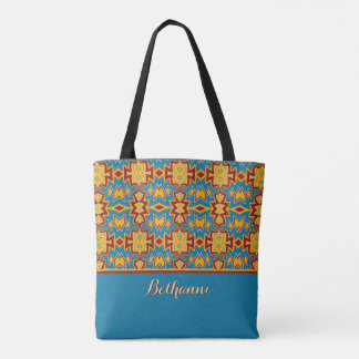 Tote Bag Mosaïque turquoise, jaune et rouge
