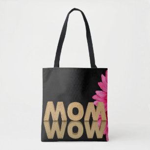 Tote Bag mot Maman et Wow avec marguerite