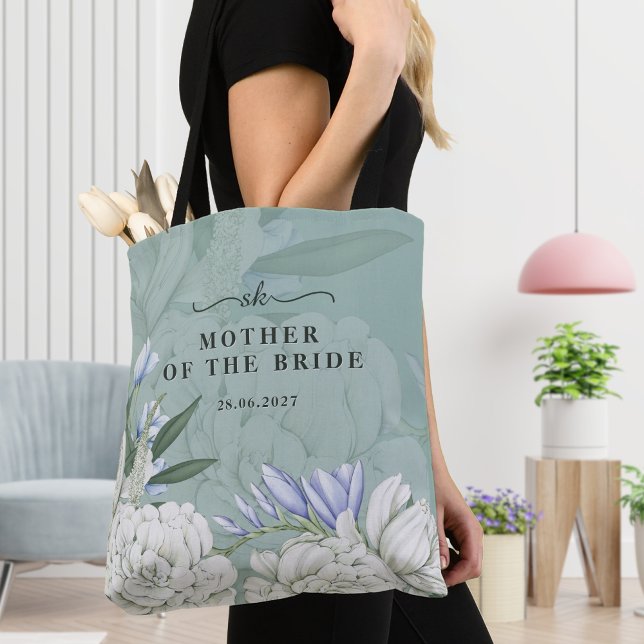 Tote Bag Mother of the Bride Peony | Sage Green & White (Créateur téléchargé)